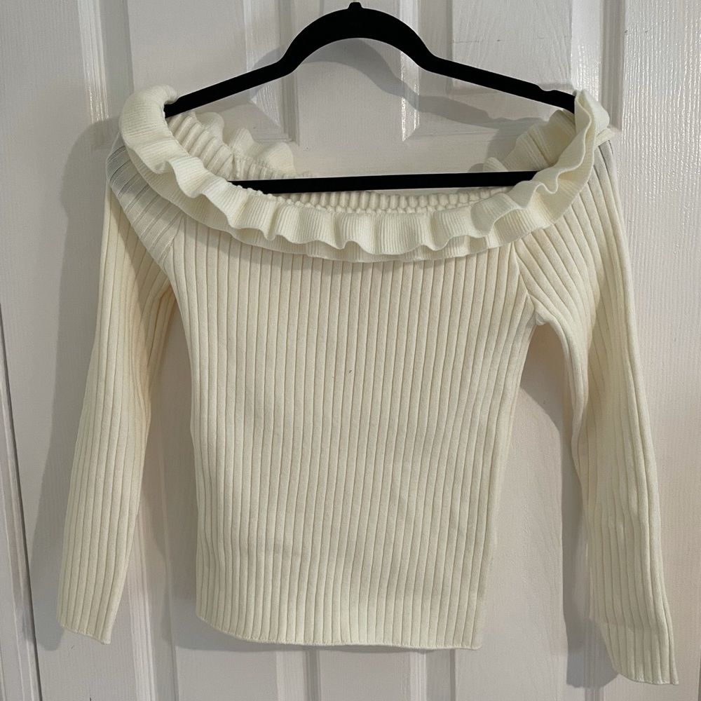 Off the shoulder ruffle sweater